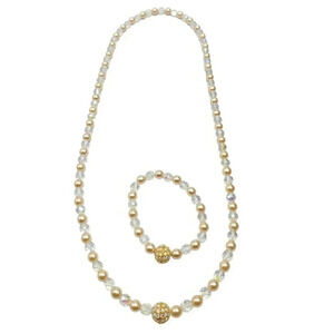 Joan Rivers Faux Pearl Clear Faceted Bead Gold Tone Necklace Bracelet Set